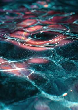 Abstract Liquid Surface with Red and Teal Tones