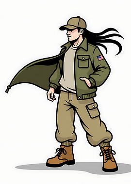 Military-inspired character with American flag patch