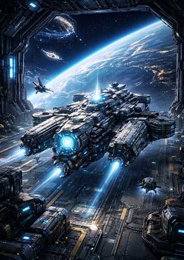 Massive spaceship in orbit