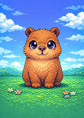 Pixel Art Bear in a Meadow