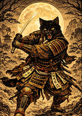 Samurai Black Cat Warrior
