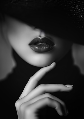 Glamorous Woman with Red Lips and Hat