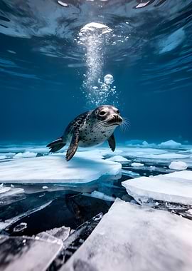 Seal swimming under ice