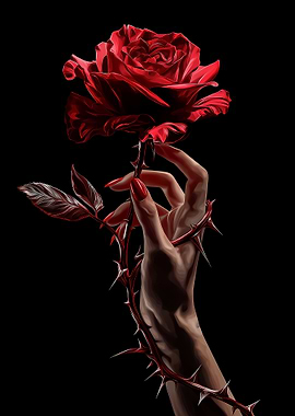 Hand Holding a Thorny Red Rose