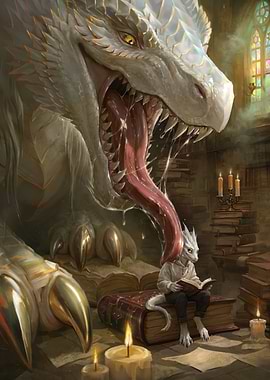 Dragon and Dragonling Reading in Library