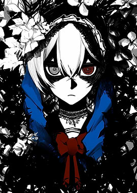 Anime Girl with Red and White Eyes