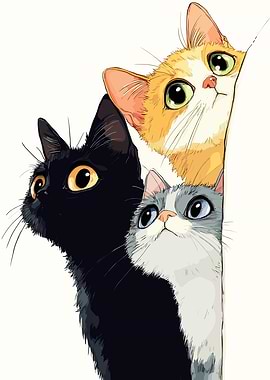 Three Curious Cats Peeking