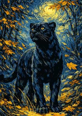 Black Panther in Starry Night Forest