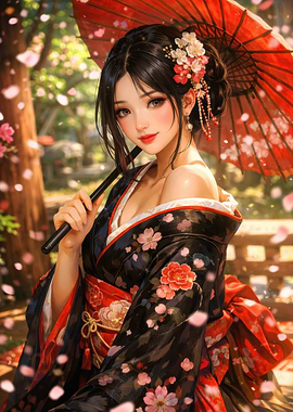 Woman in Kimono with Umbrella