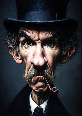 Caricature of a Man with a Top Hat and Pipe