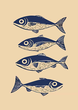Four Blue Fish Illustration