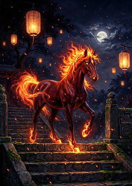 Fire Horse on Moonlit Steps