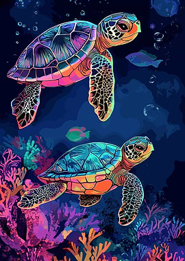 Vibrant Sea Turtles and Coral Reef