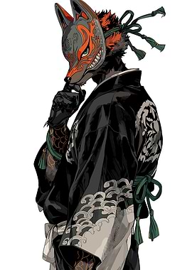 Fox Masked Figure in Kimono