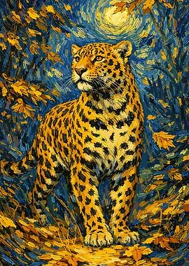 Leopard in a Starry Night Forest