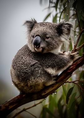 Koala in the rain