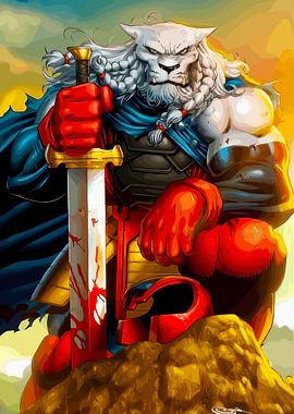 Warrior Lion with Bloody Sword