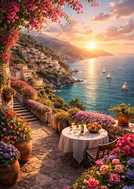 Italian Coastal Village at Sunset