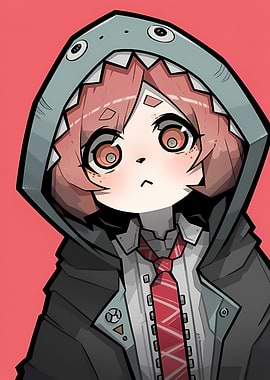 Anime Girl in Shark Hoodie