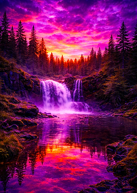 Vibrant Waterfall at Sunset