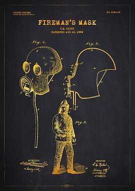 1889 Fireman's Mask Patent Gold