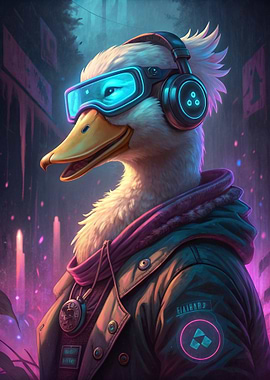 Cyberpunk Duck with VR Goggles