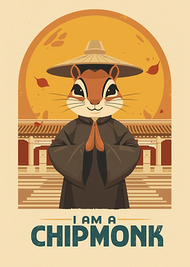 Zen Chipmunk Metal Poster, Chinese Monk Art Print, Cute Monk Animal Wall Art, Asian Temple Illustration