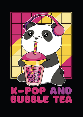Cute Panda with Bubble Tea and Headphones