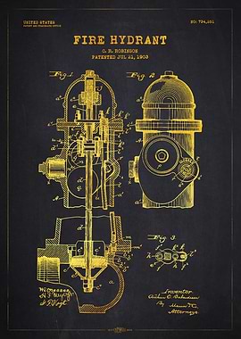 1903 Fire Hydrant Patent Gold