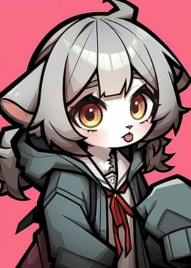 Anime Cat Girl with Big Eyes