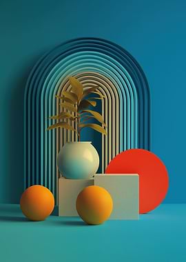 Abstract Still Life with Oranges and Plant