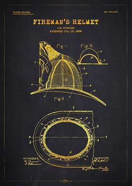 1889 Fireman's Helmet Patent Gold