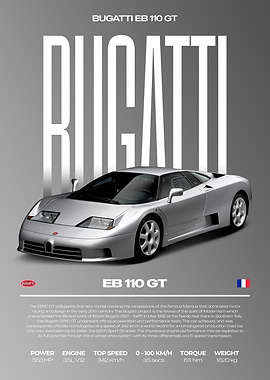 Bugatti EB 110 GT Car Poster