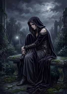 Melancholy Woman in Hooded Cloak