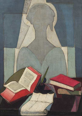 Cubist Portrait with Books and Quill