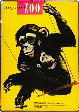 Vintage Zoo Poster with Chimpanzees