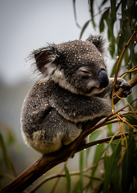 Koala in the rain