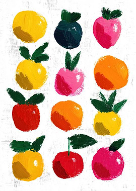 Colorful Painted Fruits on White Background