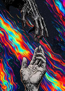Hands Reaching Through Cosmic Fire