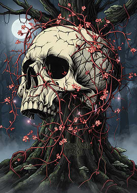 Skull entwined with flowering branches