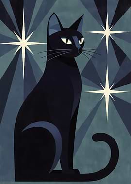 Black Cat with Starbursts