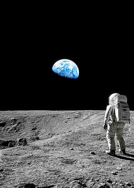 Astronaut on Moon looking at Earth