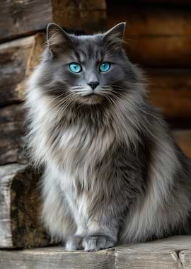 Majestic Fluffy Cat with Blue Eyes