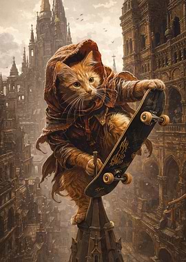 Cat Skater on Rooftop
