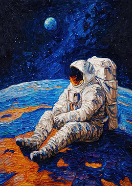 Astronaut sitting on a planet
