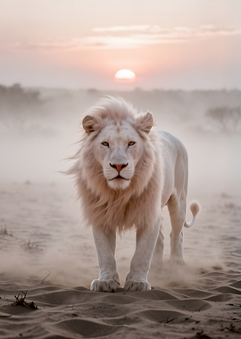Majestic White Lion at Sunrise