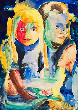 Two Children Portrait Watercolor