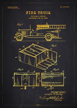 1935 Fire Truck Patent Gold
