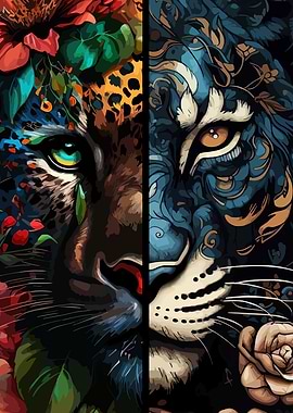 Split Face of Two Wild Cats