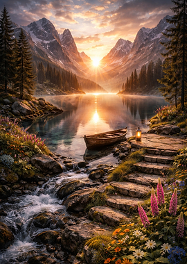 Serene Mountain Lake Sunrise